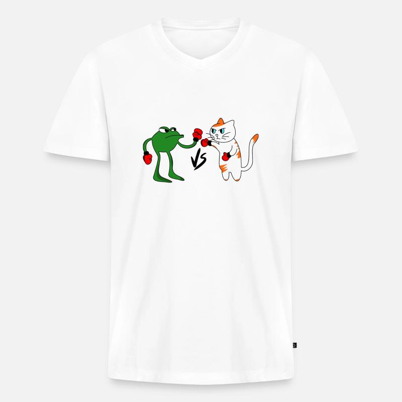 Frosch gegen Katze Kampf - Männer Premium Bio T-Shirt mit V-Ausschnitt - Weiß