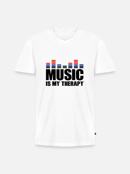 music is my therapy - Men's Premium Organic T-shirt with V-neck - white