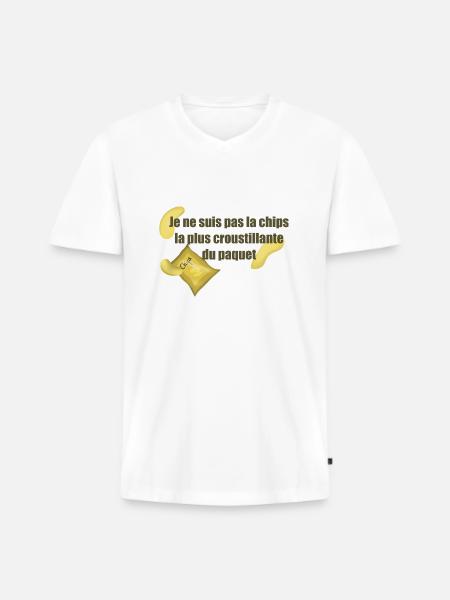 Chips - T-shirt encolure en V Premium bio Homme - blanc