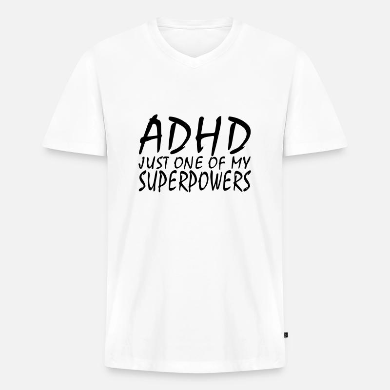 ADHS - Männer Premium Bio T-Shirt mit V-Ausschnitt - Weiß