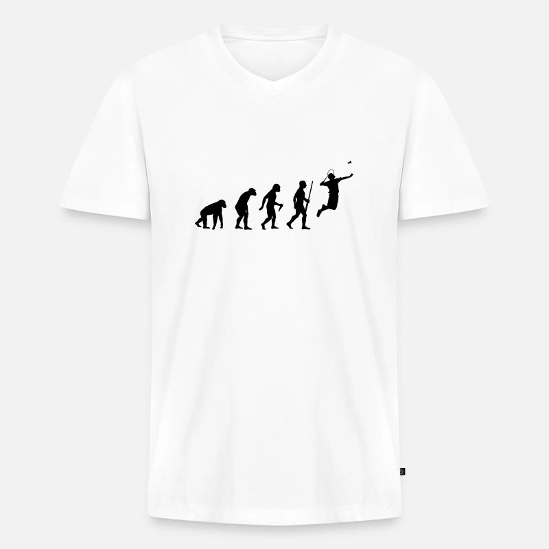 Badminton Evolution - Männer Premium Bio T-Shirt mit V-Ausschnitt - Weiß