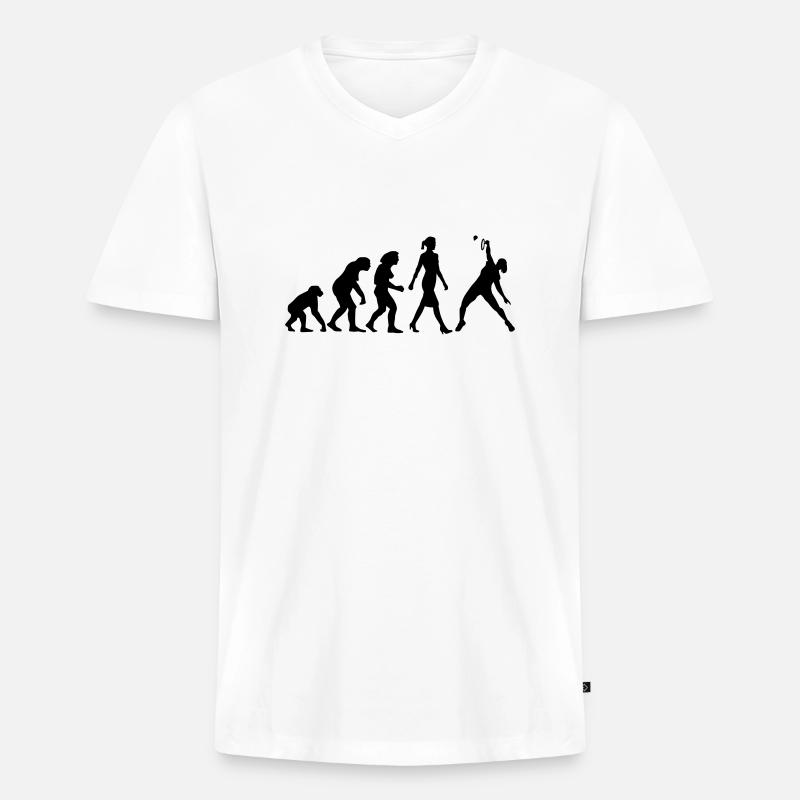evolution_badminton_spielerin_b_1c - Männer Premium Bio T-Shirt mit V-Ausschnitt - Weiß