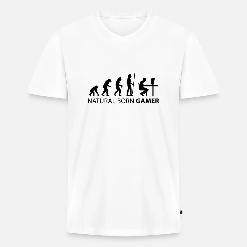 evolution_born_gamer1 - Männer Premium Bio T-Shirt mit V-Ausschnitt - Weiß