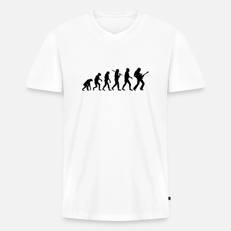 Evolution Rock Gitarre - Männer Premium Bio T-Shirt mit V-Ausschnitt - Weiß