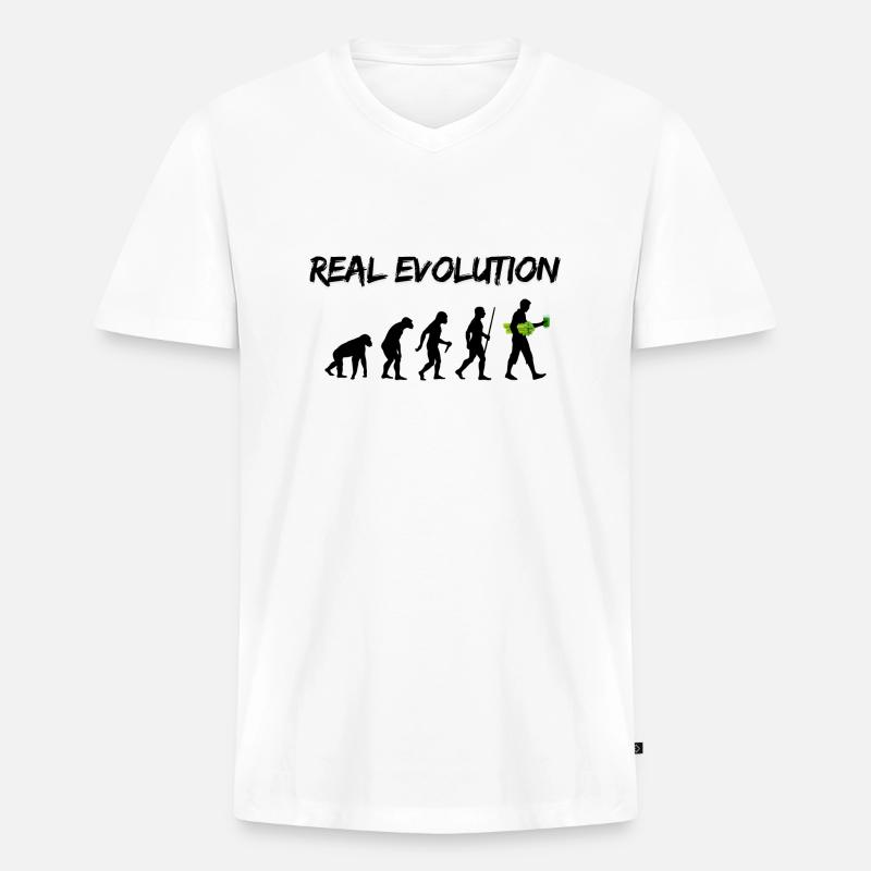 Real Evolution - Männer Premium Bio T-Shirt mit V-Ausschnitt - Weiß