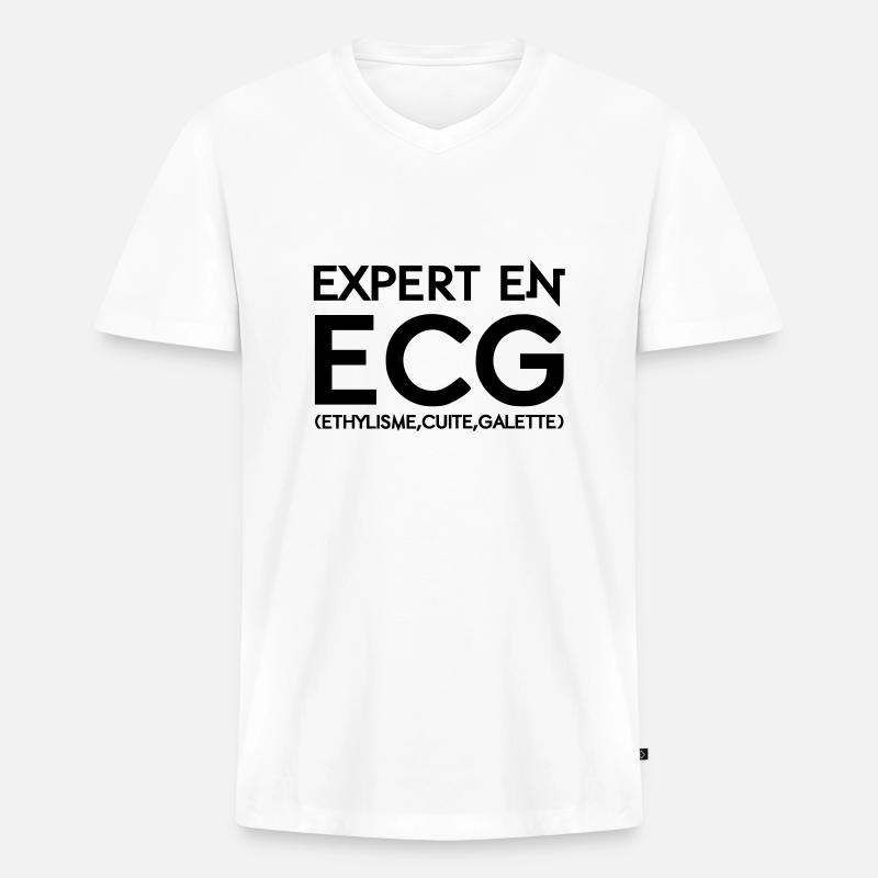 Experten-EKG - Männer Premium Bio T-Shirt mit V-Ausschnitt - Weiß