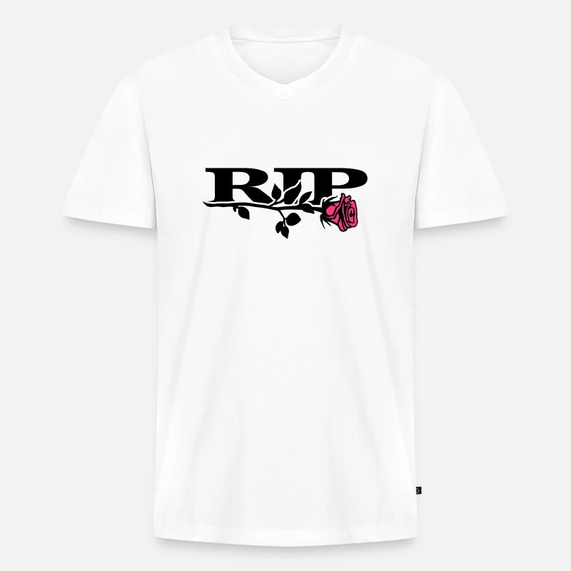 rip_mit_rose_2_2c - Männer Premium Bio T-Shirt mit V-Ausschnitt - Weiß