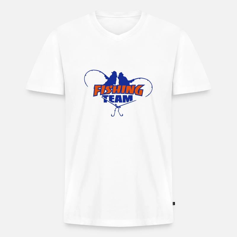 fishing_team2_2c - Männer Premium Bio T-Shirt mit V-Ausschnitt - Weiß