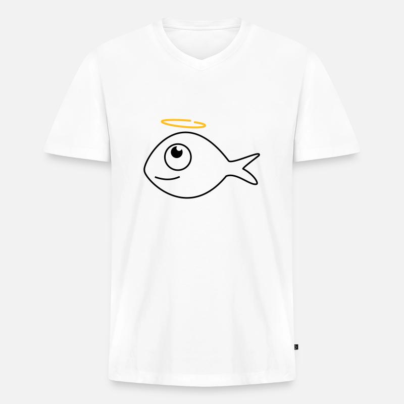 Fisch Ronny der Engel - Männer Premium Bio T-Shirt mit V-Ausschnitt - Weiß