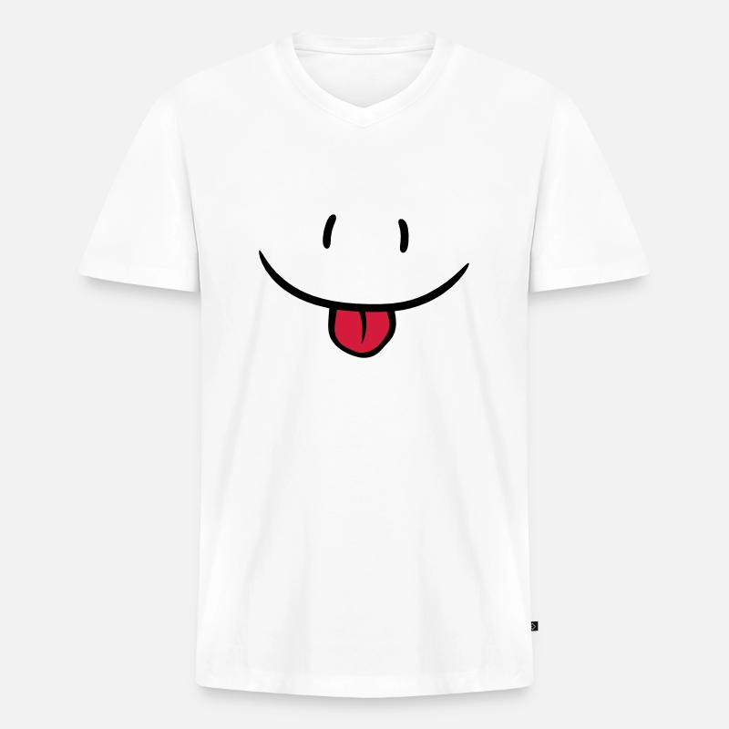 Freches Comic Gesicht - Männer Premium Bio T-Shirt mit V-Ausschnitt - Weiß