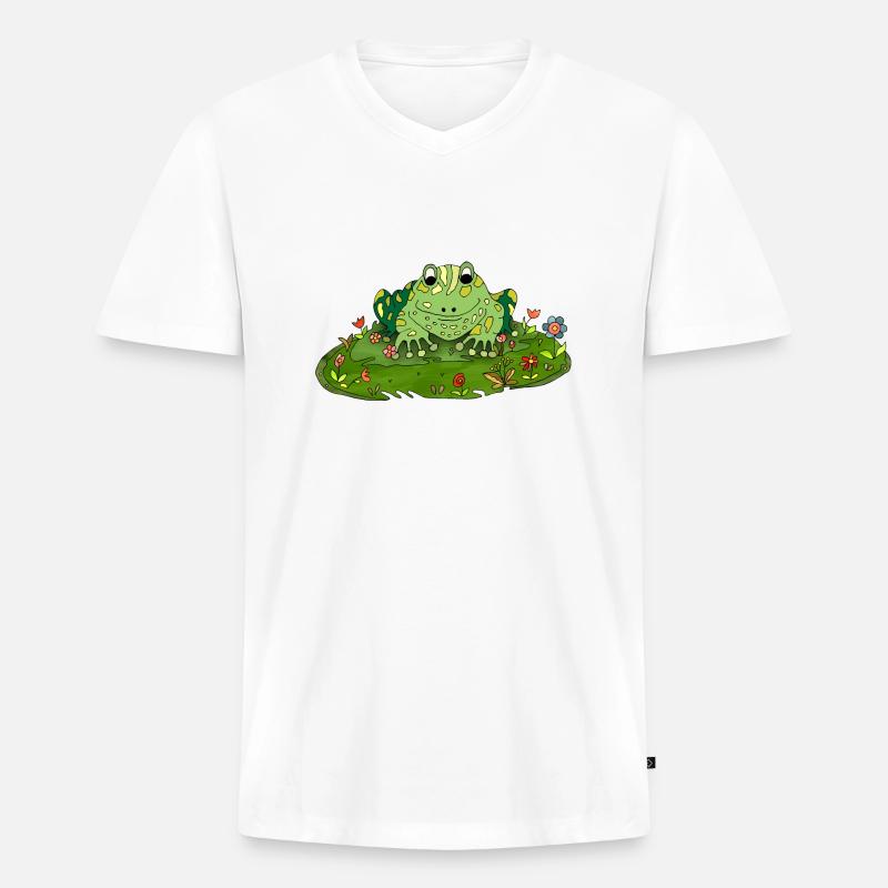 Frosch - Männer Premium Bio T-Shirt mit V-Ausschnitt - Weiß