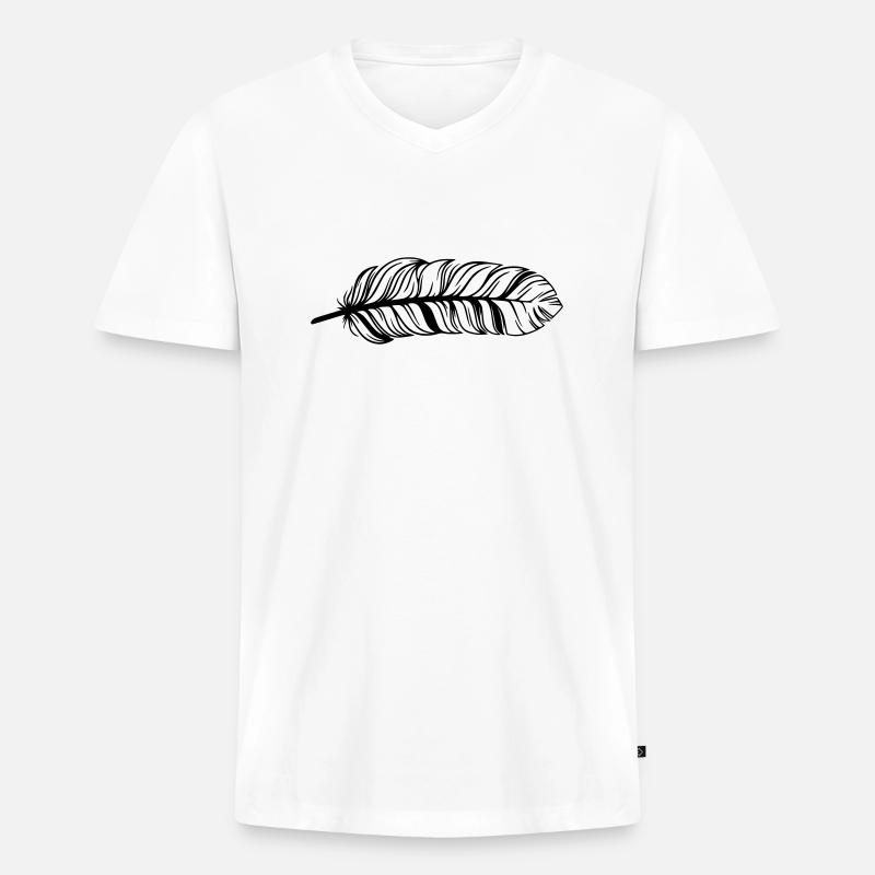 Feder - Männer Premium Bio T-Shirt mit V-Ausschnitt - Weiß