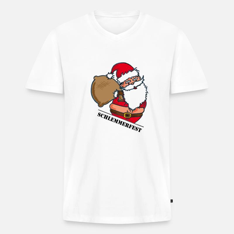 Dicker Weihnachtsmann mit Sack - Männer Premium Bio T-Shirt mit V-Ausschnitt - Weiß