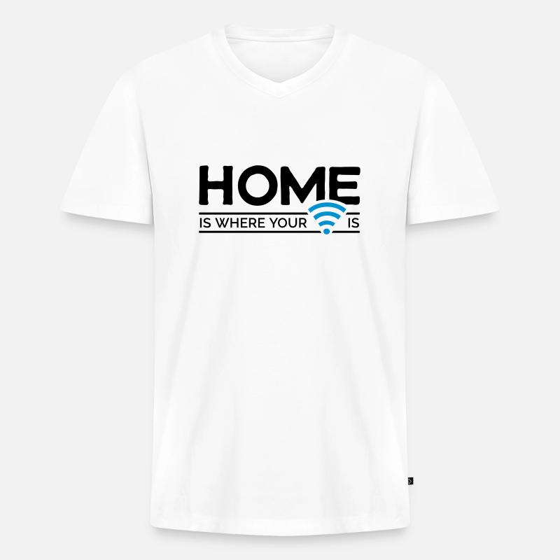 home is where … wi-fi - Männer Premium Bio T-Shirt mit V-Ausschnitt - Weiß