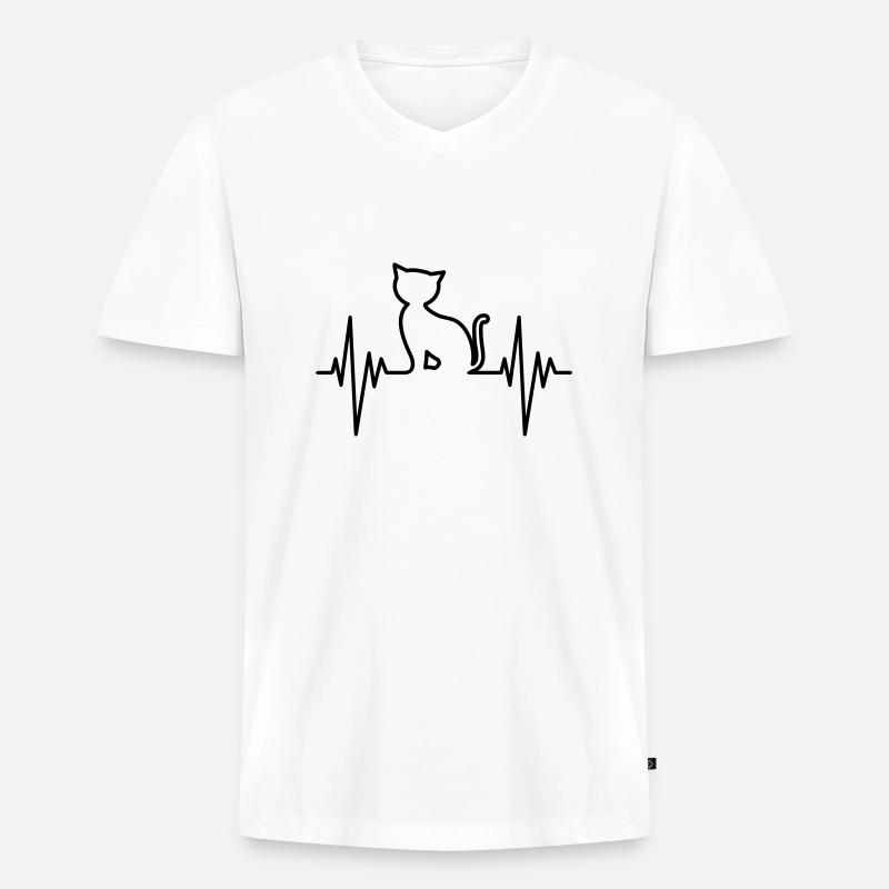 Cat Pulse - Männer Premium Bio T-Shirt mit V-Ausschnitt - Weiß