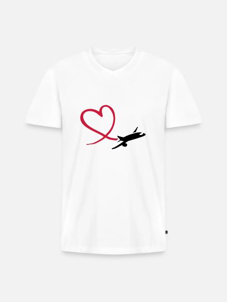 Flugzeug - Männer Premium Bio T-Shirt mit V-Ausschnitt - Weiß