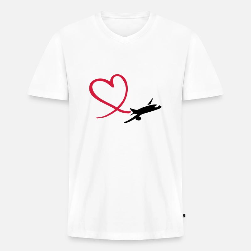 Flugzeug - Männer Premium Bio T-Shirt mit V-Ausschnitt - Weiß