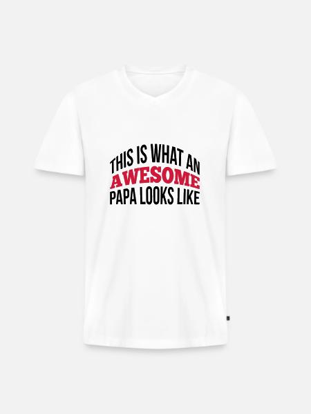 Papa - Men's Premium Organic T-shirt with V-neck - white