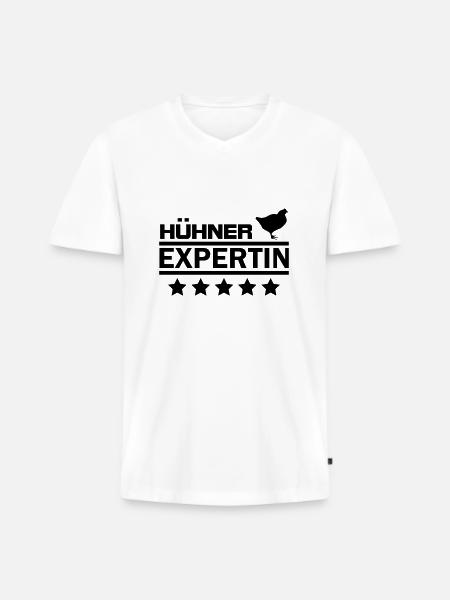 hühner expertin - Männer Premium Bio T-Shirt mit V-Ausschnitt - Weiß