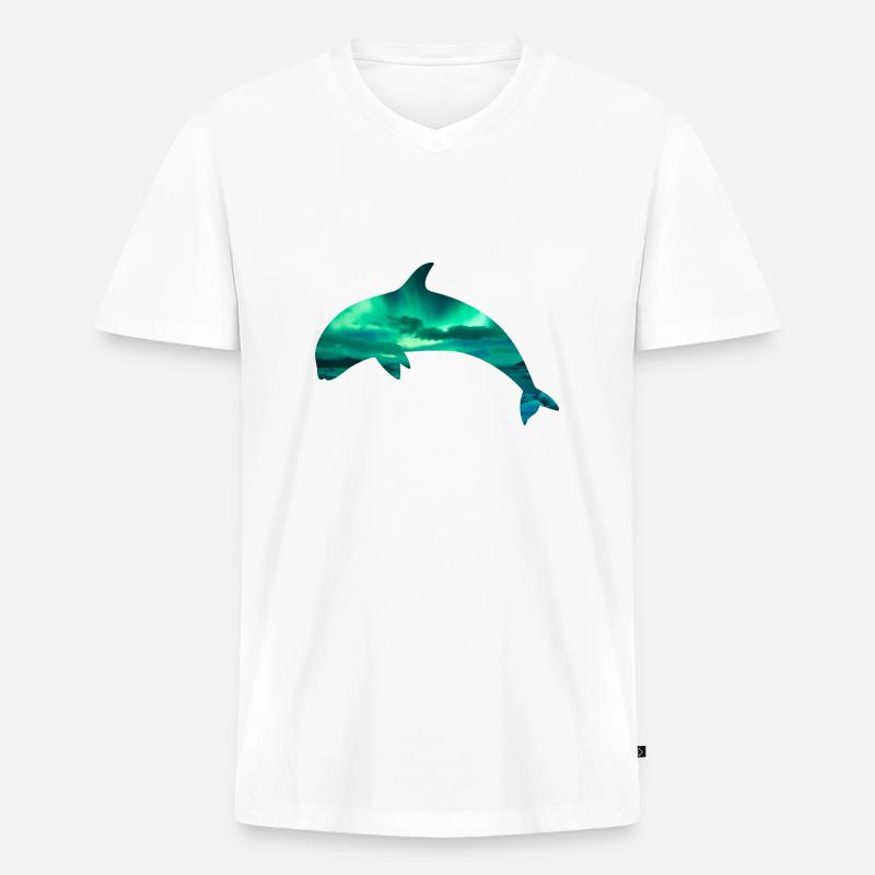 Orca/Killerwal mit Nordlicht-Effekt - Männer Premium Bio T-Shirt mit V-Ausschnitt - Weiß