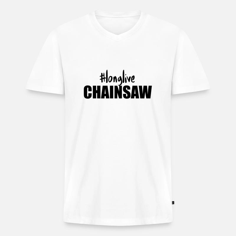longlive CHAINSAW - Männer Premium Bio T-Shirt mit V-Ausschnitt - Weiß