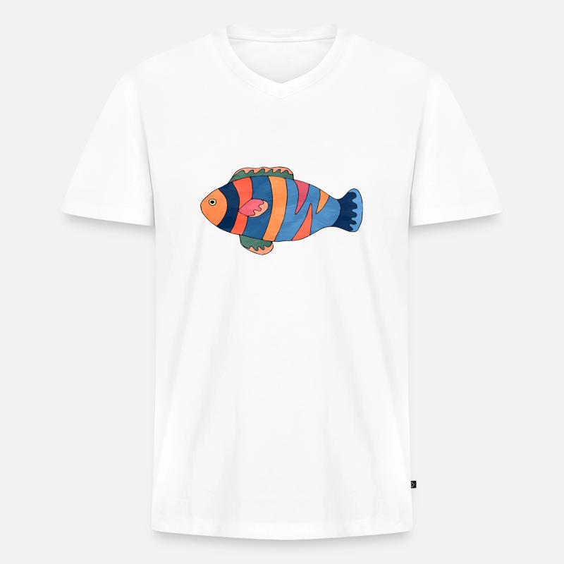 Fisch - Männer Premium Bio T-Shirt mit V-Ausschnitt - Weiß