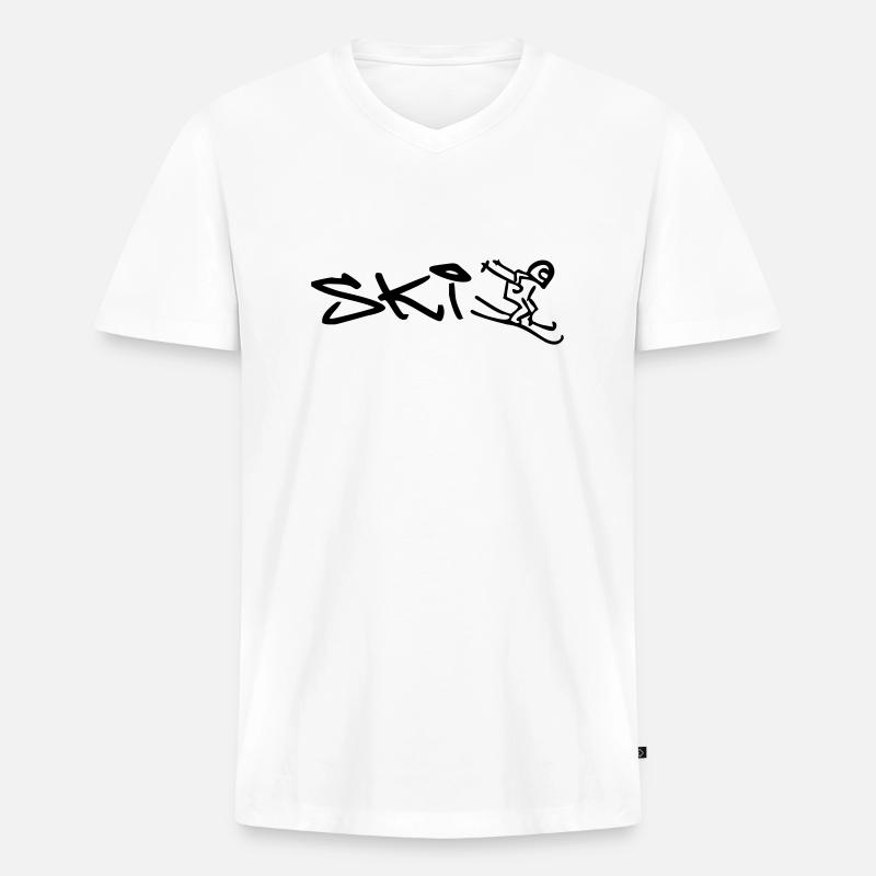 winterliches Ski Downhill - Männer Premium Bio T-Shirt mit V-Ausschnitt - Weiß