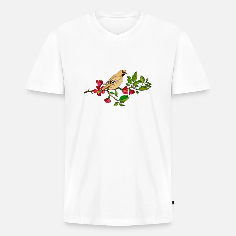 Bunter Vogel - Männer Premium Bio T-Shirt mit V-Ausschnitt - Weiß