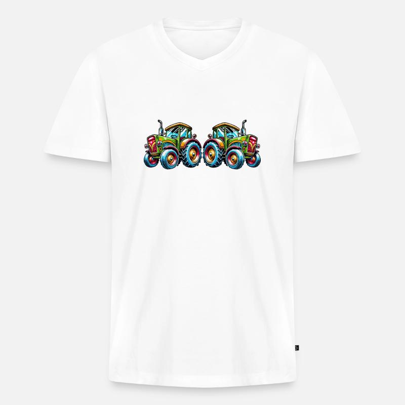 traktor 2 - Männer Premium Bio T-Shirt mit V-Ausschnitt - Weiß