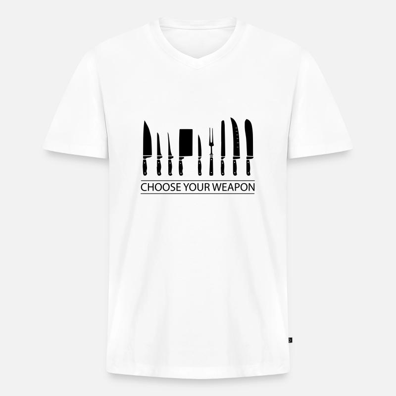 Beruf Koch Messer Geschenk - Männer Premium Bio T-Shirt mit V-Ausschnitt - Weiß