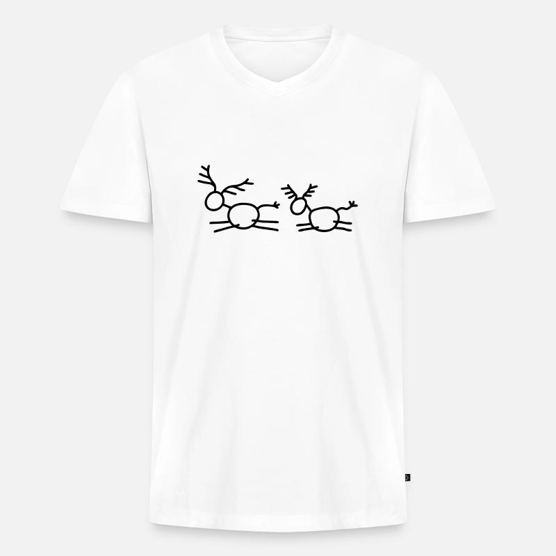2 Springende Hirsche - Männer Premium Bio T-Shirt mit V-Ausschnitt - Weiß