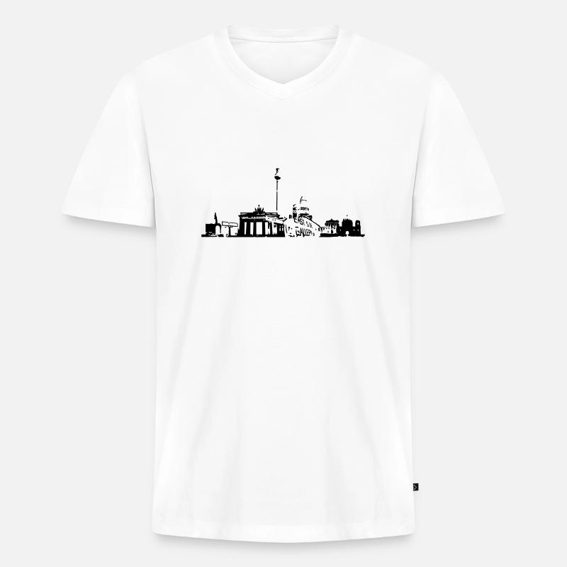 Berlin Skyline - Männer Premium Bio T-Shirt mit V-Ausschnitt - Weiß