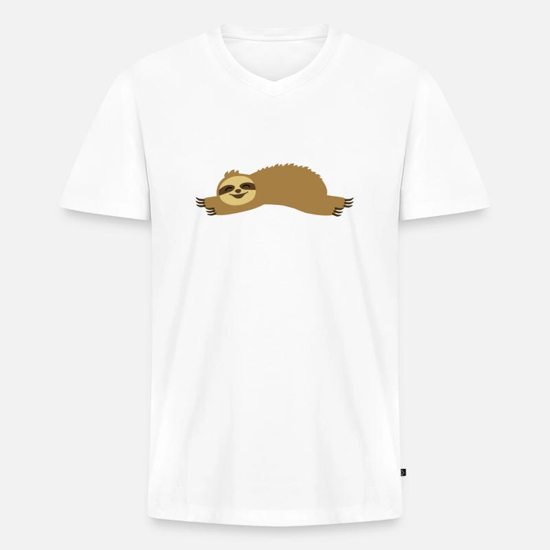 Faultier - Männer Premium Bio T-Shirt mit V-Ausschnitt - Weiß