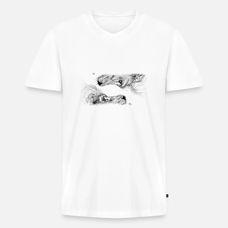 Doppellöwe - Männer Premium Bio T-Shirt mit V-Ausschnitt - Weiß