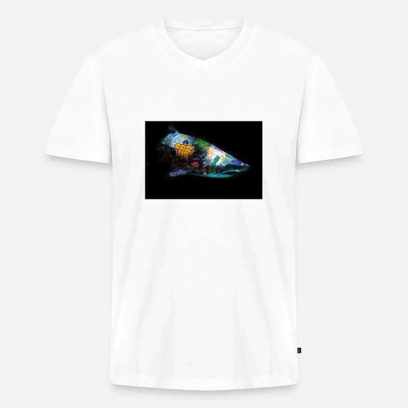 Graffiti Requin von Blach® - Männer Premium Bio T-Shirt mit V-Ausschnitt - Weiß