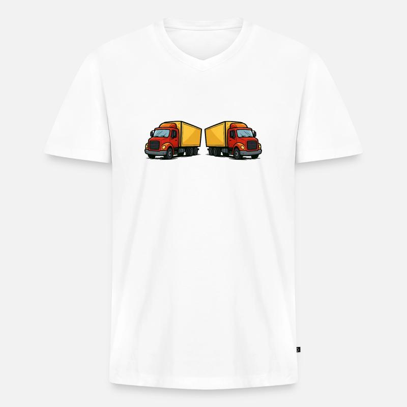 lastwagen comic 2 - Männer Premium Bio T-Shirt mit V-Ausschnitt - Weiß