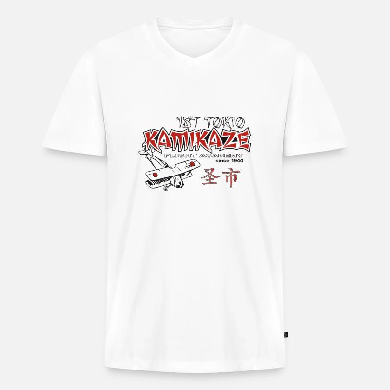 Kamikaze - Männer Premium Bio T-Shirt mit V-Ausschnitt - Weiß