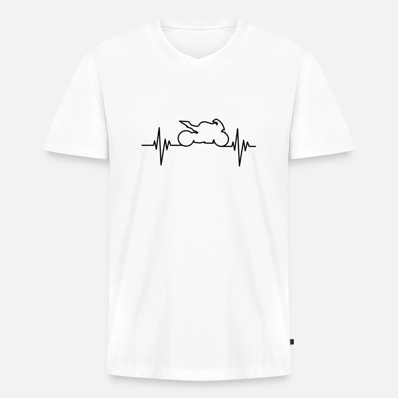 Motorcycle Pulse - Männer Premium Bio T-Shirt mit V-Ausschnitt - Weiß