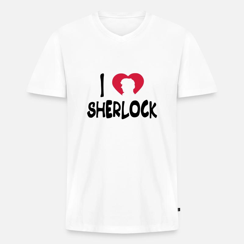 ich liebe sherlock - Männer Premium Bio T-Shirt mit V-Ausschnitt - Weiß