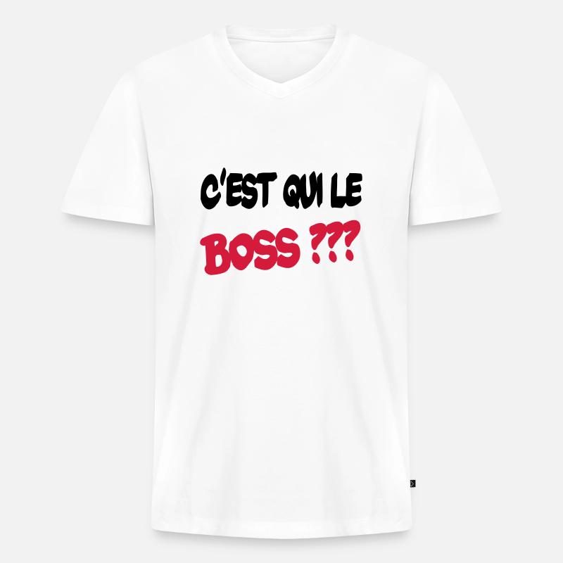 C'est qui le boss ? - Männer Premium Bio T-Shirt mit V-Ausschnitt - Weiß