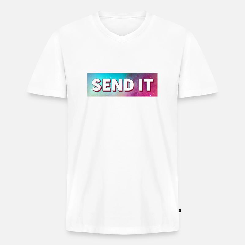 SEND IT Boxlogo - Männer Premium Bio T-Shirt mit V-Ausschnitt - Weiß