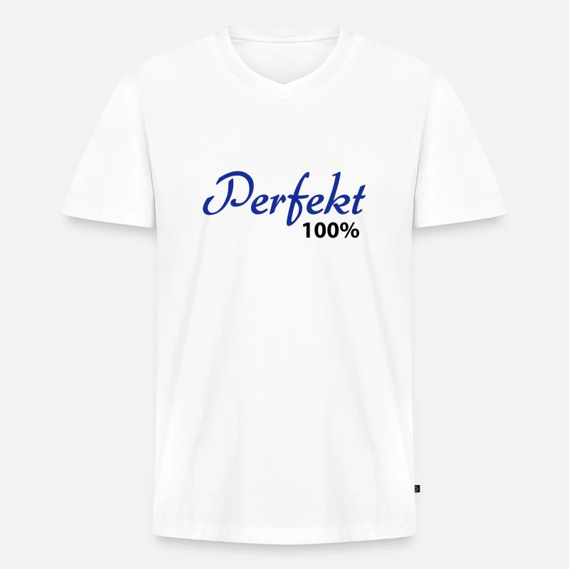 Perfekt 100% - Männer Premium Bio T-Shirt mit V-Ausschnitt - Weiß