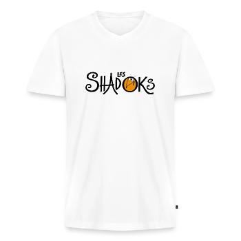 logo Shadoks - T-shirt encolure en V Premium bio Homme - blanc - Devant - Nico (187cm)