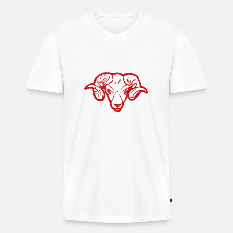 Roter Widderkopf Rammbock Geschenkidee Teufel - Männer Premium Bio T-Shirt mit V-Ausschnitt - Weiß
