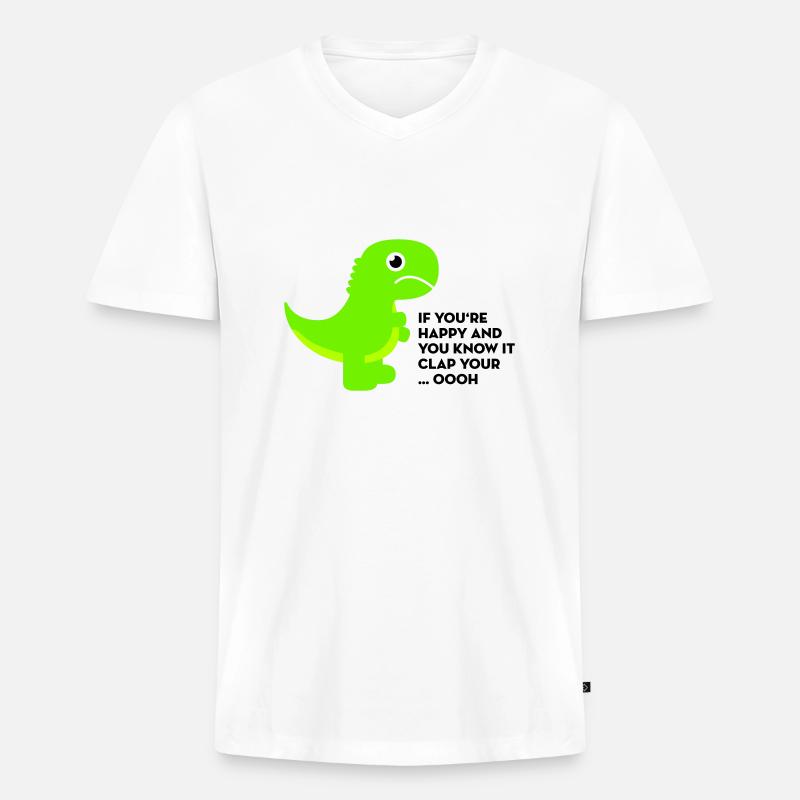 T-Rex clap your hands - Männer Premium Bio T-Shirt mit V-Ausschnitt - Weiß