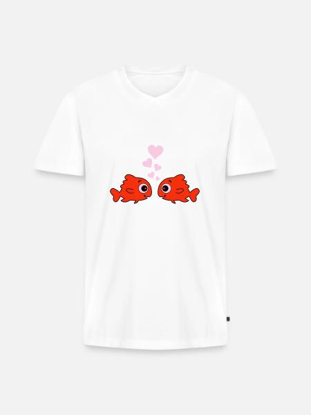 Comic Pisces in Love - Men's Premium Organic T-shirt with V-neck - white