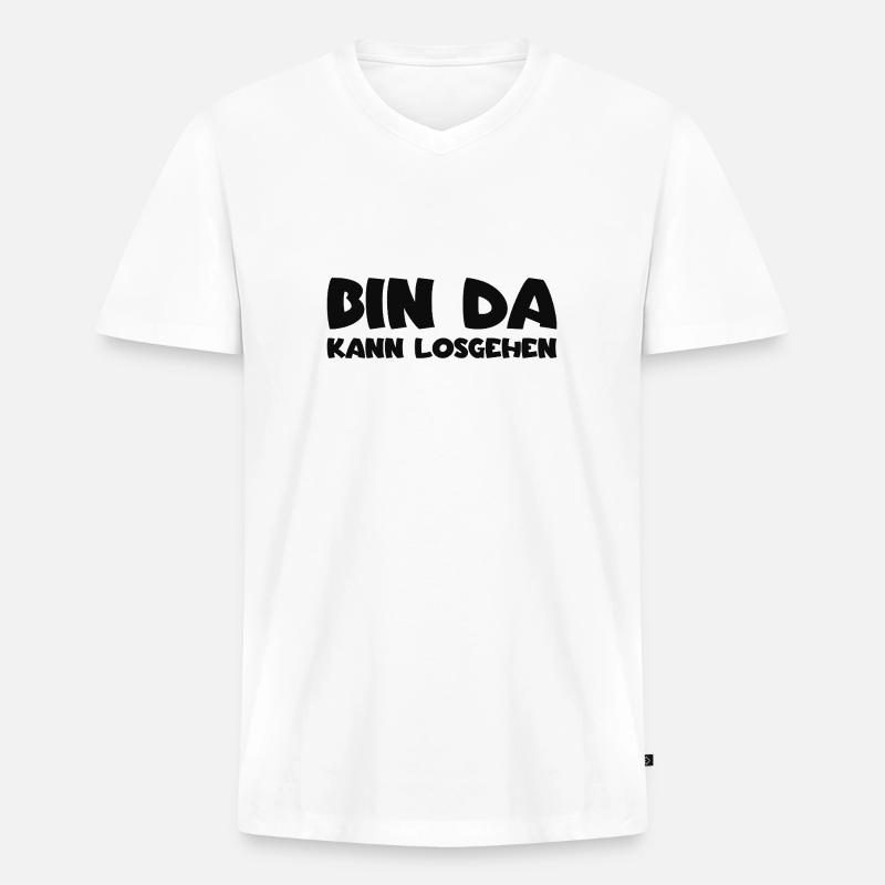 Bin da - Kann losgehen - Männer Premium Bio T-Shirt mit V-Ausschnitt - Weiß