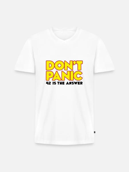 Gå ikke i panik - gå ikke i panik - 42 er svaret - Premium økologisk T-shirt med V-hals til mænd - hvid