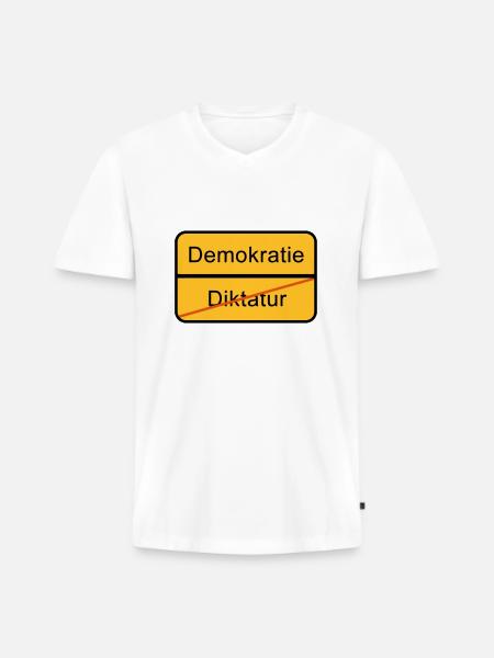 Demokratie oder Diktatur - Männer Premium Bio T-Shirt mit V-Ausschnitt - Weiß