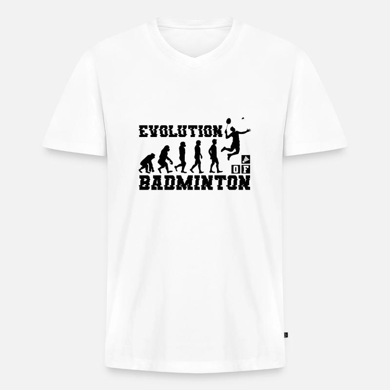 Badminton Evolution Silhouette - Männer Premium Bio T-Shirt mit V-Ausschnitt - Weiß